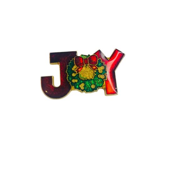 1980 "Joy" Holiday Brooch Pin Resin Multicolor 1.5 Inch - Picture 3 of 7